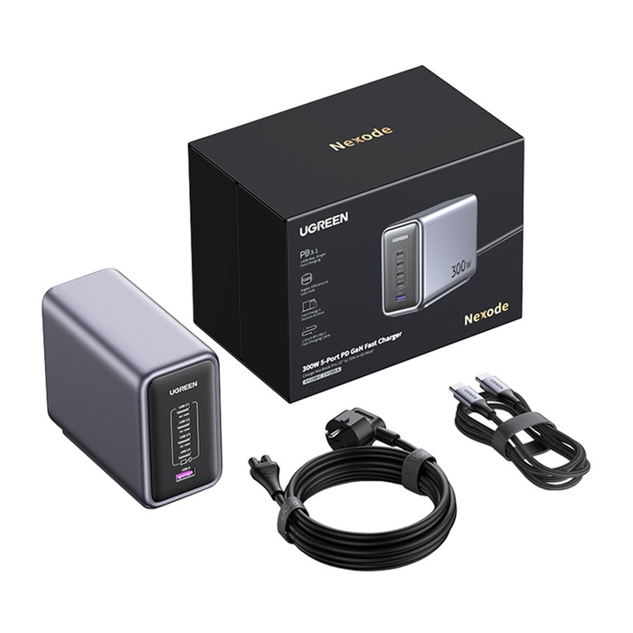 Ładowarka sieciowa UGREEN CD333 Nexode USB + 4x USB-C GaN 300W + kabel USB-C 240W (czarny)