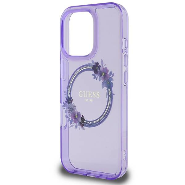 Etui Guess iPhone 16 Pro 6.3" purpurowy/purple hardcase IML Flowers Wreath MagSafe