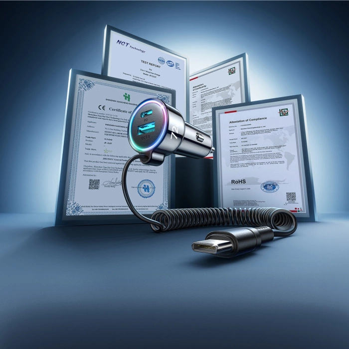 Joyroom szybka ładowarka samochodowa 3 w 1 z kablem USB Typ C 1,5m 55W czarny (JR-CL07)