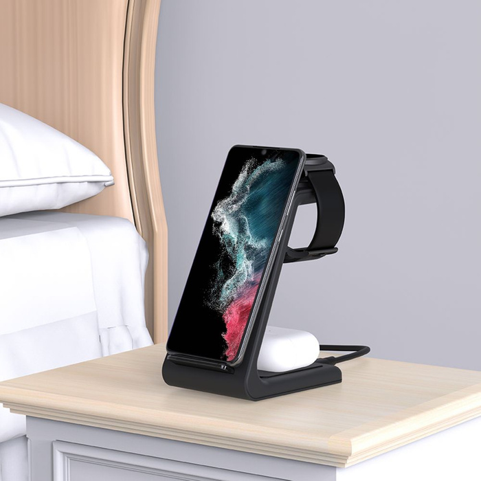 Ładowarka TECH-PROTECT A7 3IN1 WIRELESS CHARGER BLACK Czarna 
