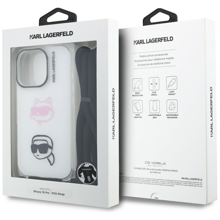 Etui Karl Lagerfeld IML Crossbody        Karl&Choupette Head do iPhone 16 Pro biały