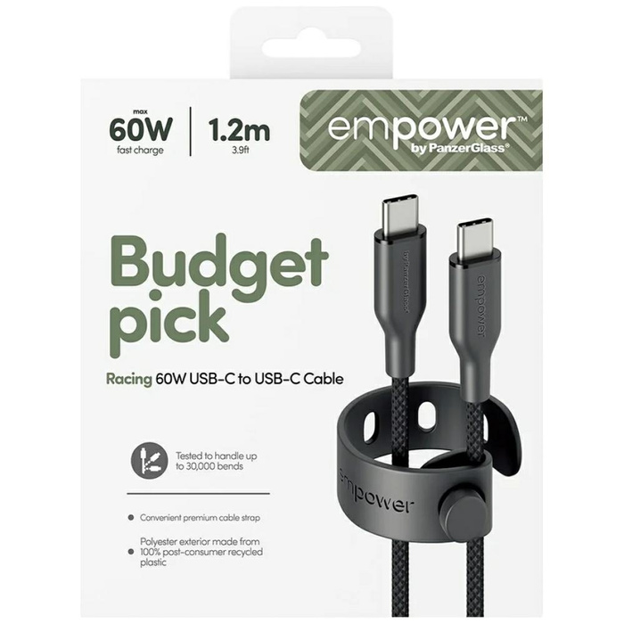 Kabel empower by PanzerGlass Racing 60W  USB-C do USB-C 1.2m czarny