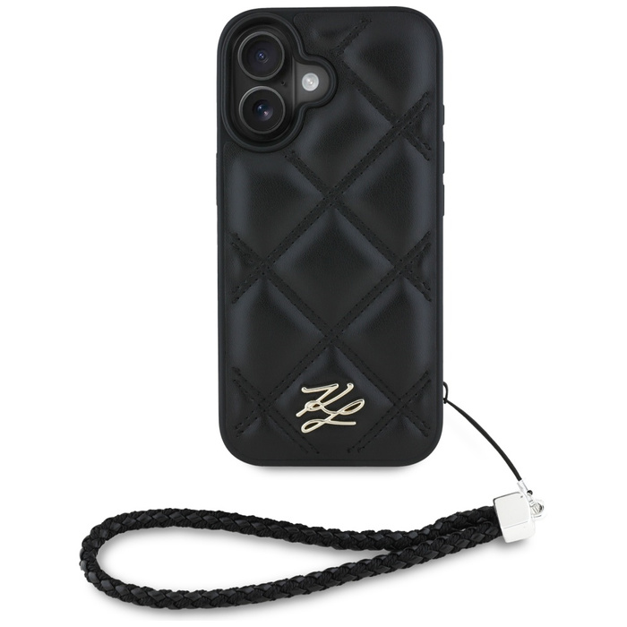 Etui Karl Lagerfeld Quilted Initial Logo & Chain Strap do iPhone 16 czarny