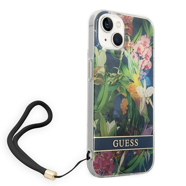 Etui GUESS Apple iPhone 14 Plus Flower Strap Niebieski Hardcase
