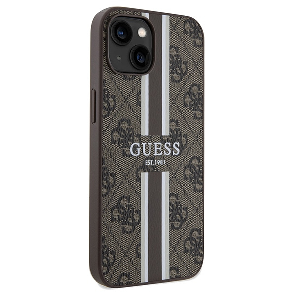 Etui Guess GUHMP15SP4RPSW iPhone 15 / 14 / 13 6.1" brązowy/brown hardcase 4G Printed Stripes MagSafe Case