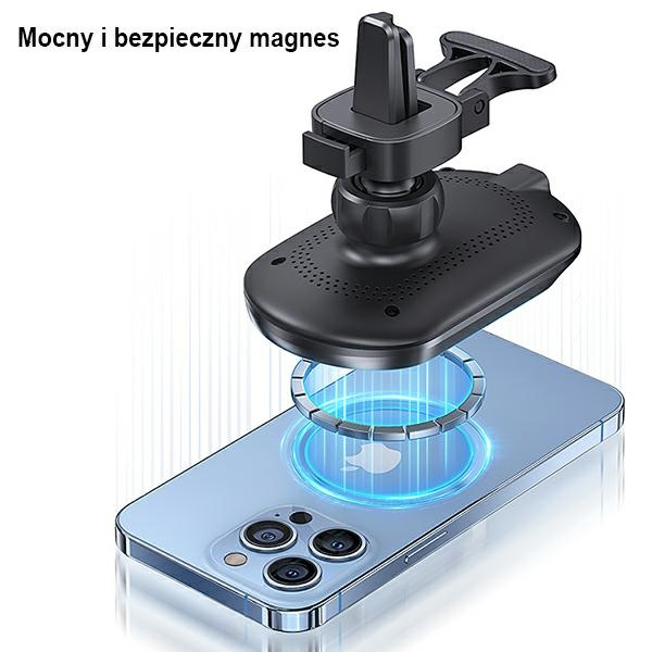 USAMS Magnetyczny uchwyt indukcyjny Wireless Charging 15W do kratki went. czarny/black CD182ZJ01 (US-CD182)