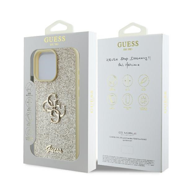 Etui Guess iPhone 16 Pro 6.3" złoty/gold hardcase Fixed Glitter Big 4G