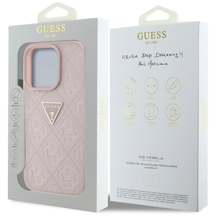 Etui Guess Hot Stamp 4G Pattern Triangle  Metal Logo do iPhone 16 Pro różowy