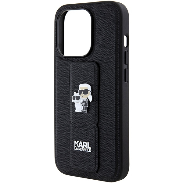 Etui Karl Lagerfeld KLHCP15LGSAKCPK iPhone 15 Pro 6.1" czarny/black hardcase Gripstand Saffiano Karl&Choupette Pins Case