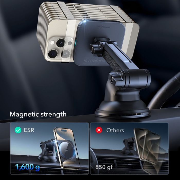 ESR HALOLOCK MAGNETIC MAGSAFE DASHBOARD CAR MOUNT WIRELESS CHARGER QI2 15W BLACK