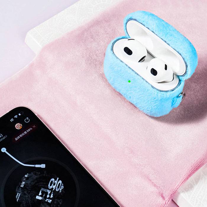 Kingxbar Plush Pods Case etui do AirPods 3 pluszowa obudowa pokrowiec na słuchawki niebieski