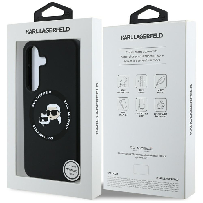 Etui Karl Lagerfeld Silicone Double       Heads And Circle MagSafe do Samsung Galaxy S25+ czarny