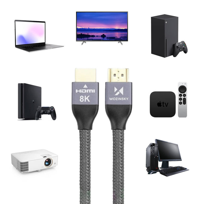 Wozinsky kabel HDMI 2.1 8K 60 Hz 48 Gbps / 4K 120 Hz / 2K 144 Hz 5m srebrny (WHDMI-50)