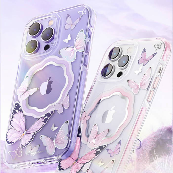 Etui Kingxbar Butterfly Series Magnetyczne Etui iPhone 14 Plus Magsafe Ozdobione Nadrukem W Motyle Niebieskie Case