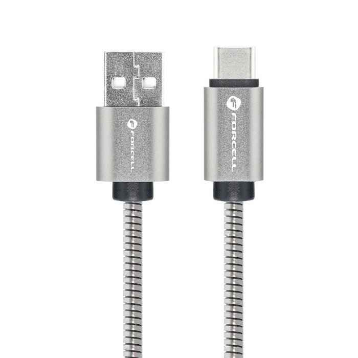 Kabel USB A do USB C Forcell F-Energy QC3.0 66W Metal 1 m C234 srebrny