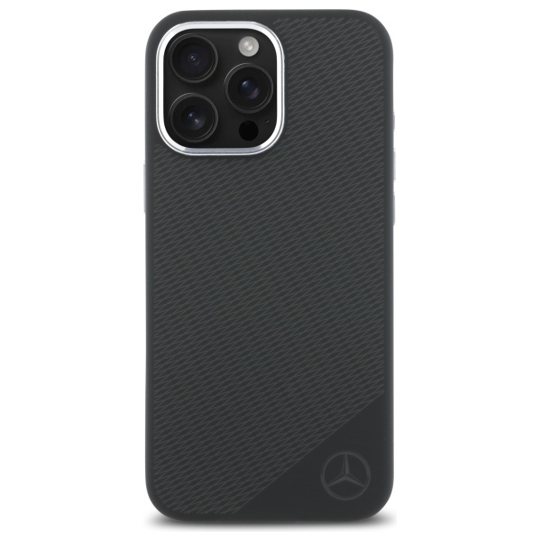 Etui Mercedes iPhone 16 Pro Max 6.9" czarny/black hardcase Silicone Tonal Logo Wood Pattern MagSafe
