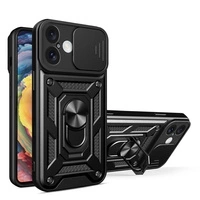 Etui Hybrid Armor Camshield na iPhone 16 pancerne z osłoną na aparat z podstawką - czarne