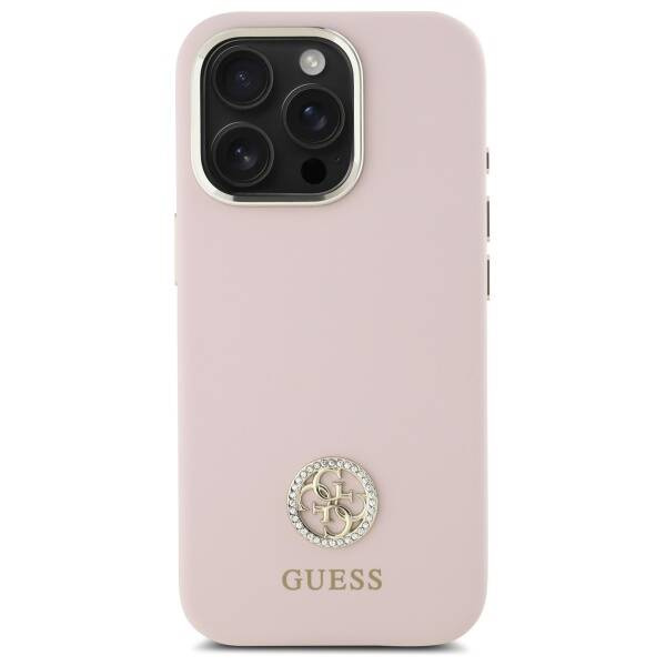 Etui Guess iPhone 16 Pro jasnoróżowy/pink hardcase Silicone Logo Strass 4G