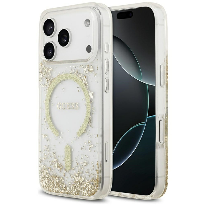 Etui Guess Resin Bottom Glitter MagSafe  do iPhone 17 Pro złoty