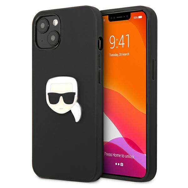 Etui KARL LAGERFELD Apple iPhone 13 Mini Leather Ikonik Karl`s Head Metal Czarny Hardcase