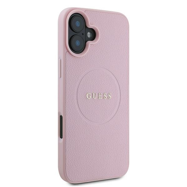 Etui Guess iPhone 16 Plus różowy/pink MagSafe PU Grained Gold Ring