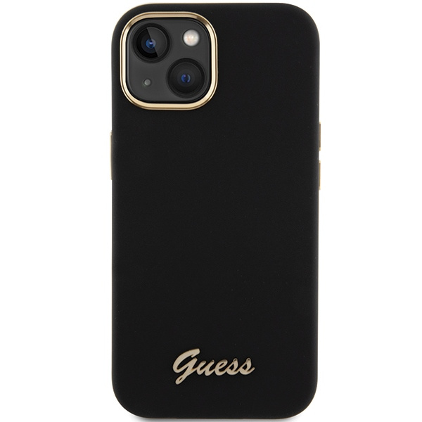 Etui Guess GUHCP15SSMBSLK iPhone 15 6.1" czarny/black hardcase Silicone Script Metal Logo & Frame Case