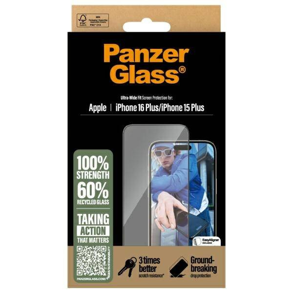 PanzerGlass Screen Protector iPhone 16 Plus 6.7" Ultra-Wide Fit 2863