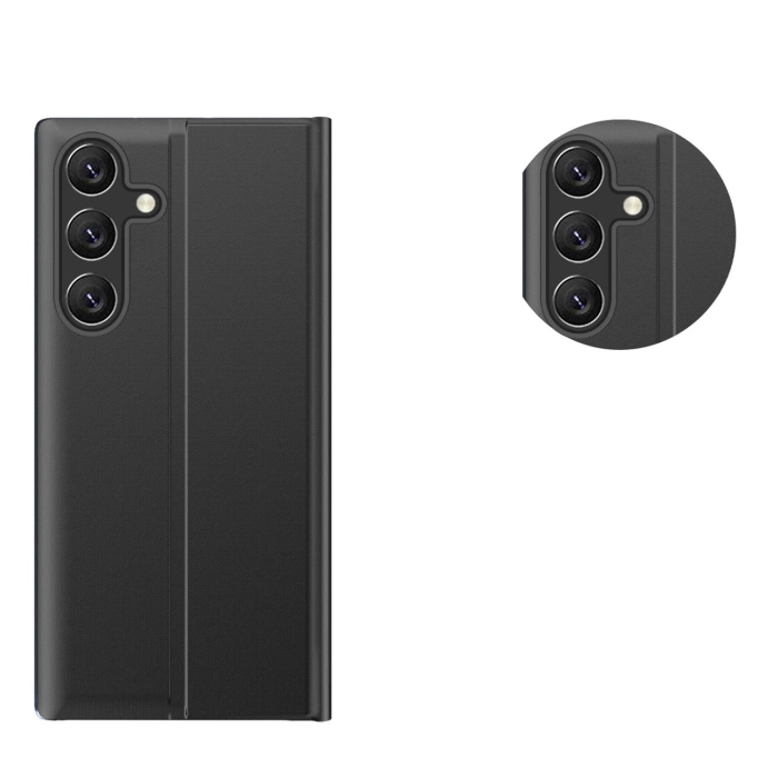 New Sleep Case etui do Samsung Galaxy S25 pokrowiec z klapką i podstawką - czarne