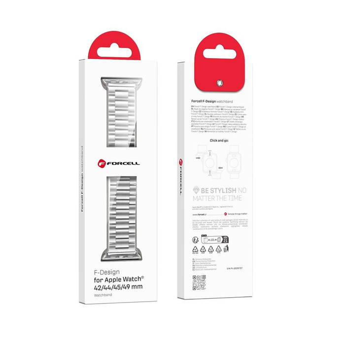 FORCELL F-DESIGN FA10 pasek do APPLE Watch 42 / 44 / 45 / 49 mm srebrny