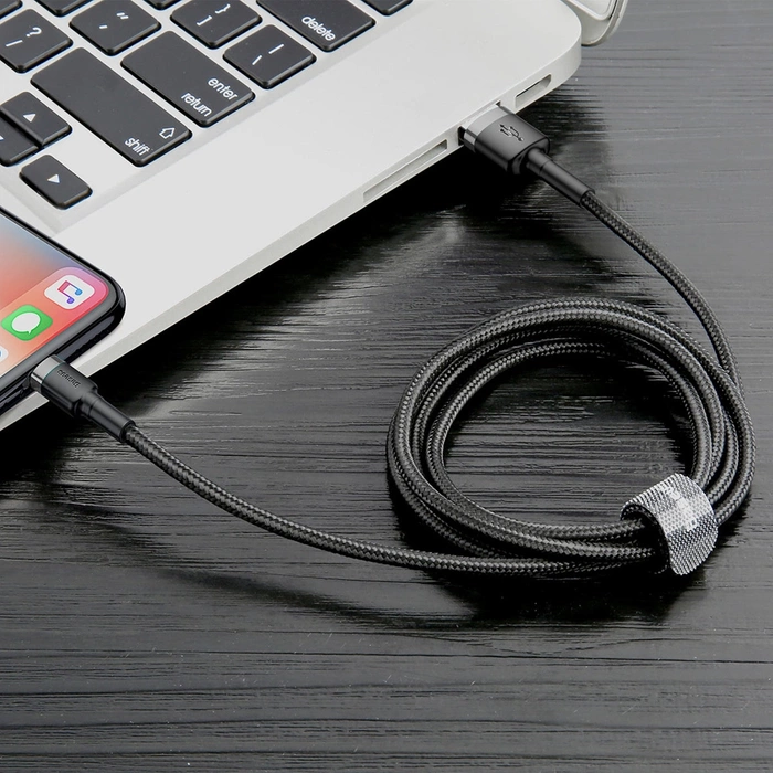 Baseus Cafule Cable wytrzymały nylonowy kabel przewód USB / Lightning QC3.0 2.4A 1M czarno-szary (CALKLF-BG1)