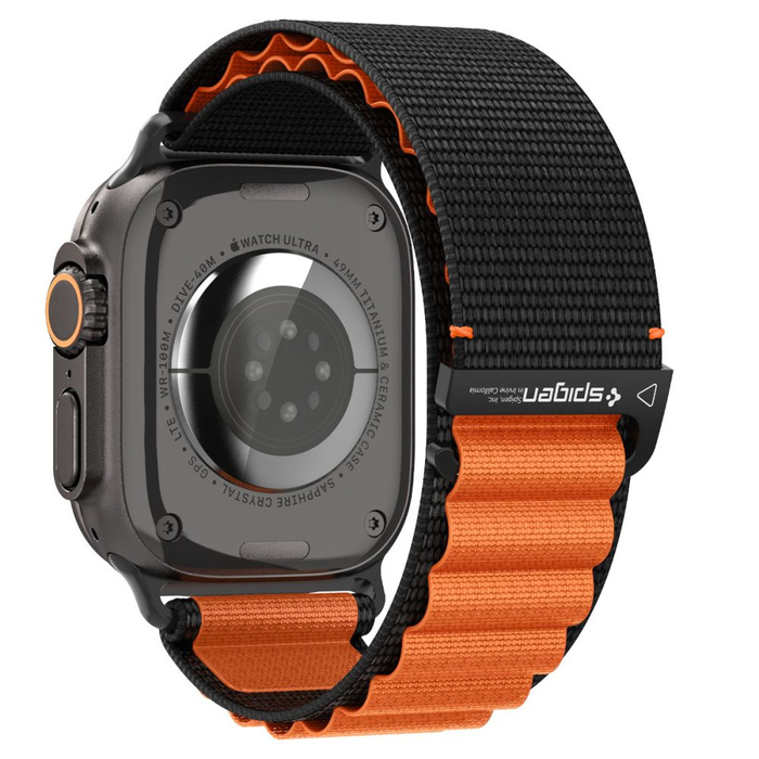 PASEK SPIGEN WBF1 BAND APPLE WATCH 6 / 7 / 8 / 9 / 10 / SE / ULTRA 1 / 2 (44 / 45 / 46 / 49 MM) BLACK/ORANGE