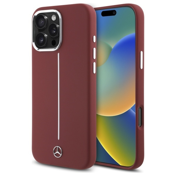 Etui Mercedes iPhone 16 Pro Max 6.9" czerwony/red hardcase Silicone White Stripe MagSafe