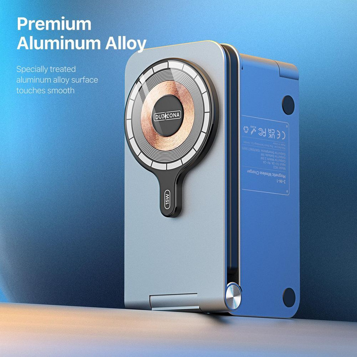 Ładowarka indukcyjna Duzzona W22 aluminiowa 3w1 zgodna z MagSafe 15W składana czarna