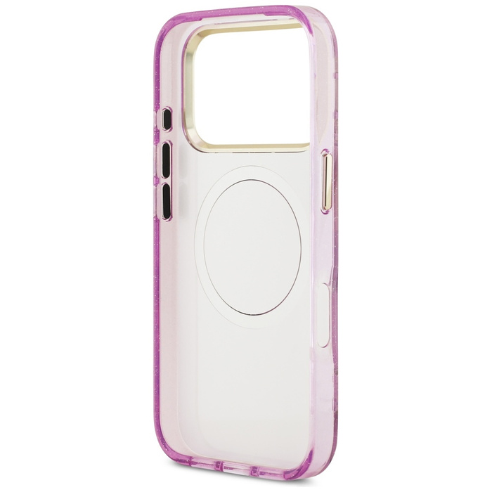 Etui Guess IML Glitter Flowers Triangle  MagSafe do iPhone 17 Pro Max fioletowy