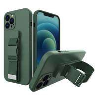 ETUI Rope case żelowe etui ze smyczą łańcuszkiem torebka smycz iPhone 12 Pro ciemnozielony CASE