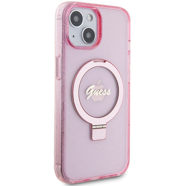 Etui Guess GUHMP15MHRSGSP iPhone 15 Plus 6.7" różowy/pink hardcase Ring Stand Script Glitter MagSafe Case