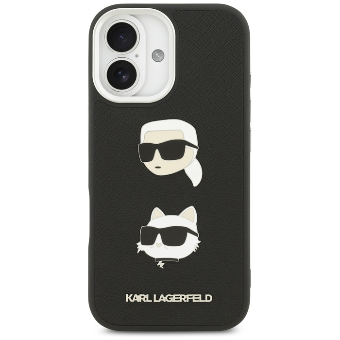 Etui Karl Lagerfeld FW Grained Karl &    Choupette Heads Pins & Logo do iPhone 17 czarny