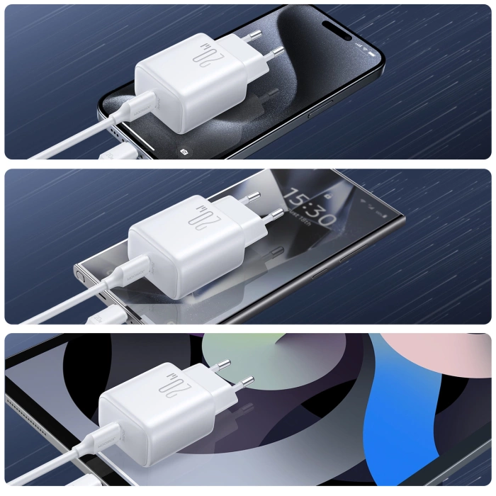 Ładowarka Joyroom JR-TCF20 sieciowa USB-C PD 20W - biała + kabel USB-C / USB-C 1m