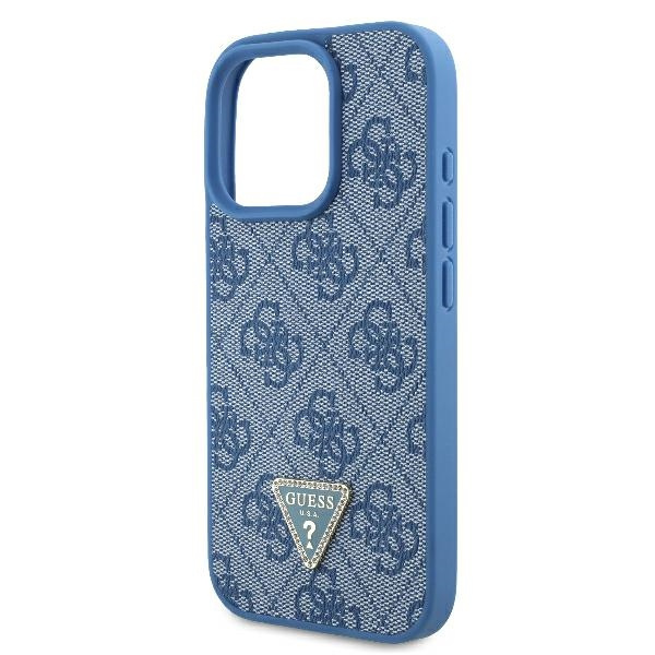 Etui Guess iPhone 16 Pro Max 6.9" niebieski/blue hardcase Leather 4G Triangle Strass MagSafe