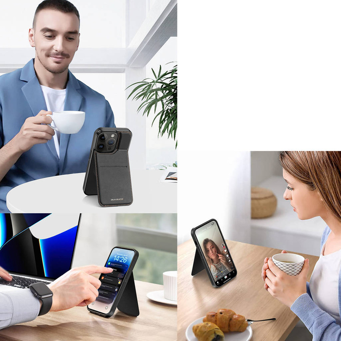 Etui 3 W 1 Etui iPhone 14 Pro Z Magsafe Portfel Blokada Rfid Podstawka Dux Ducis Rafi Mag - Czarne Case