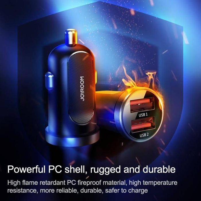 Joyroom C-A09 Mini szybka ładowarka samochodowa 2x USB 30W Quick Charge, SCP, PD, AFC czarny 
