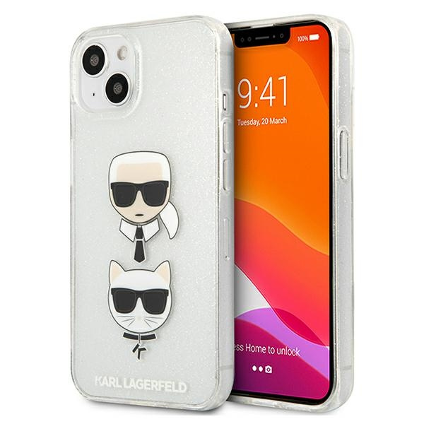 Etui KARL LAGERFELD Apple iPhone 13 Mini Glitter Karl`s & Choupette Srebrny Hardcase