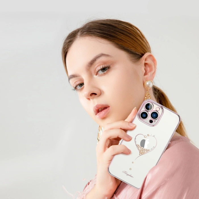 Kingxbar Wish Series etui ozdobione oryginalnymi Kryształami Swarovskiego iPhone 13 różowy