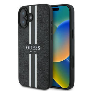 Etui Guess iPhone 16 Plus czarny/black MagSafe 4G Printed Stripes