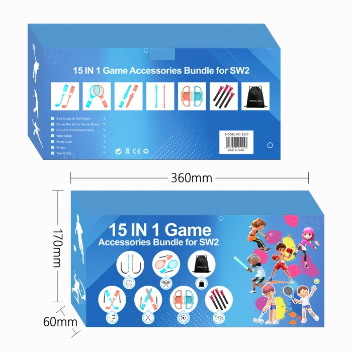 Pakiet akcesoriów rodzinnych 15 w 1 do konsoli Nintendo Switch 2 - zestaw pomarańczowy i niebieski