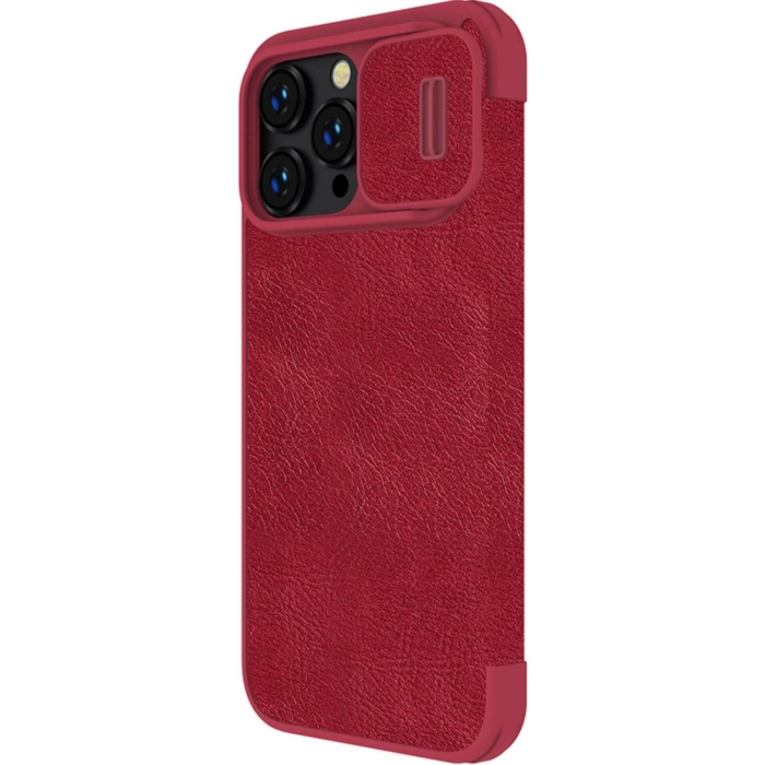 Etui Nillkin Qin Leather Pro Case etui iPhone 14 Pro Max osłona na aparat kabura pokrowiec obudowa z klapką czerwony