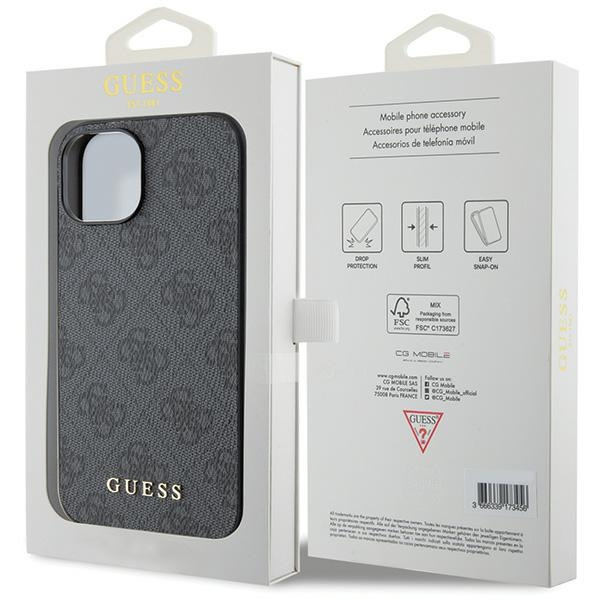 Etui Guess GUHCP15SG4GFGR iPhone 15 6.1" szary/grey hard case 4G Metal Gold Logo Case