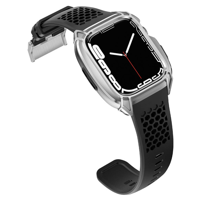 Pasek Kingxbar CYF148 2w1 pasek Apple Watch Ultra, SE, 8, 7, 6, 5, 4, 3, 2, 1 (49, 45, 44, 42  mm) z wbudowanym pancernym etui ze stali nierdzewnej srebrny