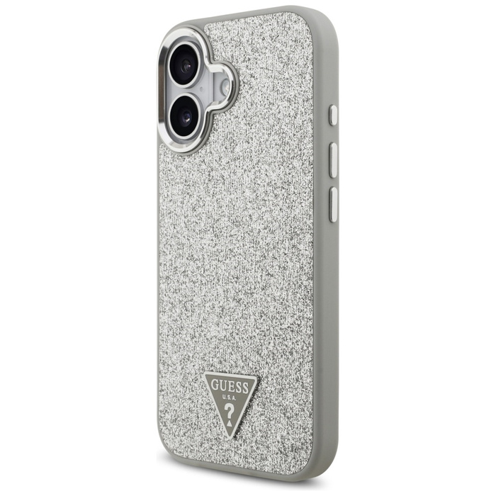 Etui Guess Glitter Triangle Logo MagSafe do iPhone 17 srebrny