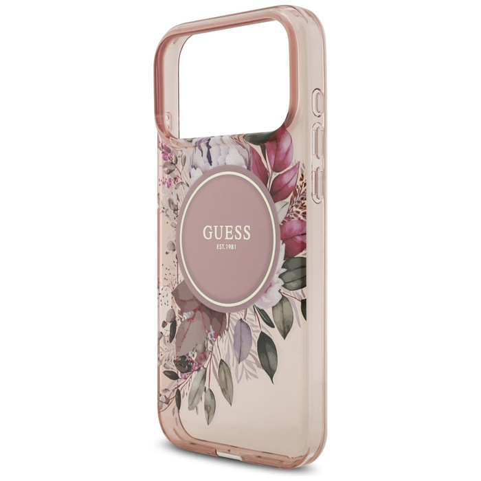 Etui Guess IML Flowers Pearl Strap       MagSafe do iPhone 17 Pro Max różowy